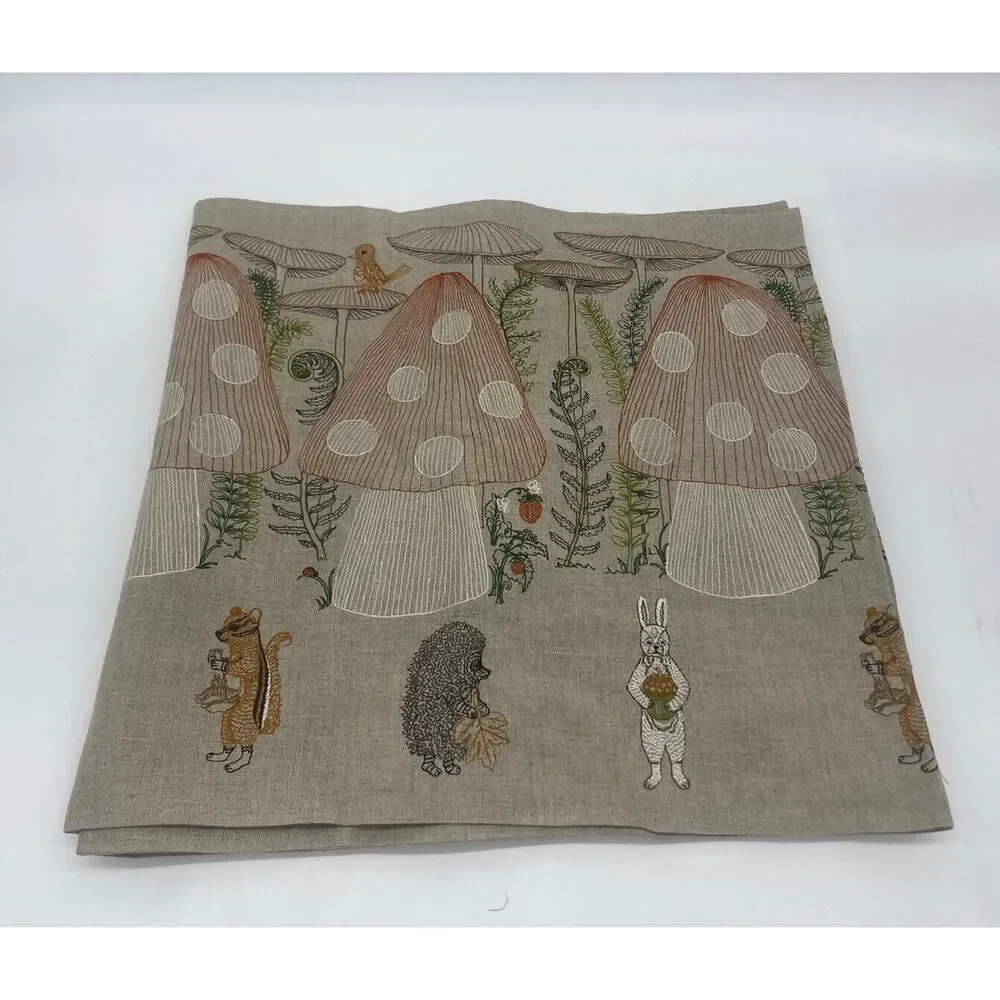 New CAROL AND TUSK MUSHROOM FOREST TABLE RUNNER 76” x 18” 100% Linen